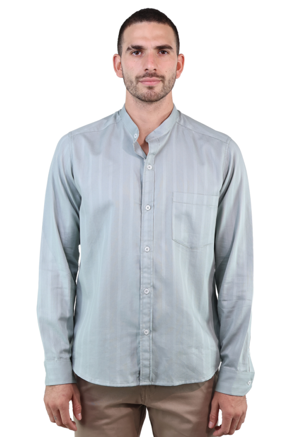 Camisa Manga Larga Verde Pistache Textura Líneas Verticales Para Hombre